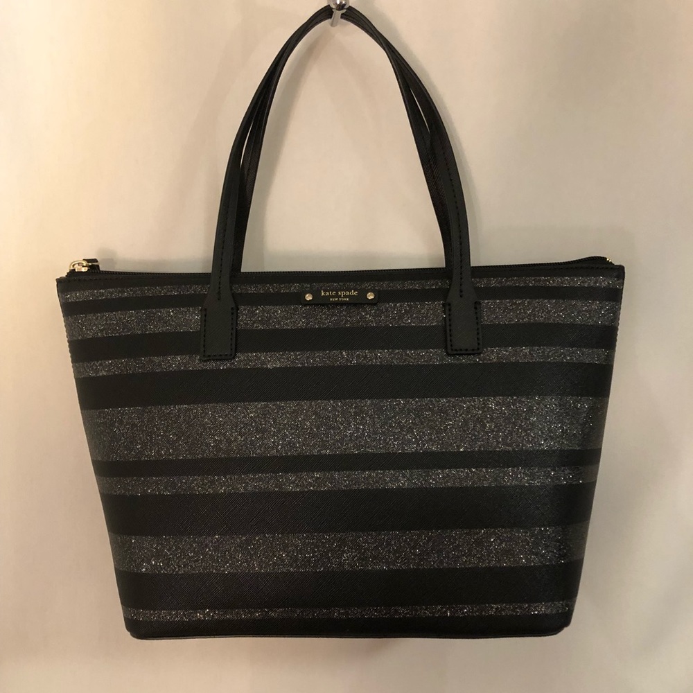 KATE SPADE Hani Haven Lane Black Glitter Tote Bag